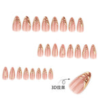 Premium Nude Pink 3D Gold Chrome Swirl Handmade Almond Press-On Nails | 24 Pcs + Free Kit