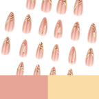 Premium Nude Pink 3D Gold Chrome Swirl Handmade Almond Press-On Nails | 24 Pcs + Free Kit