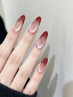 Dark Red Glossy Ombre Almond Press-On Nails | 30 Pcs + Free Kit