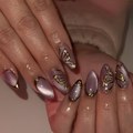 Mauve Purple Gold Butterfly Chrome Almond Press-On Nails | 24 Pcs + Free Kit