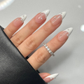French Tip Pearl & Line Art Nude Almond Press-On Nails | 24 Pcs + Free Kit