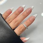 French Tip Pearl & Line Art Nude Almond Press-On Nails | 24 Pcs + Free Kit