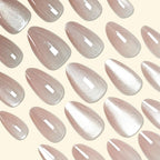 Warm Taupe Pearl Chrome Almond Press-On Nails | 30 Pcs + Free Kit