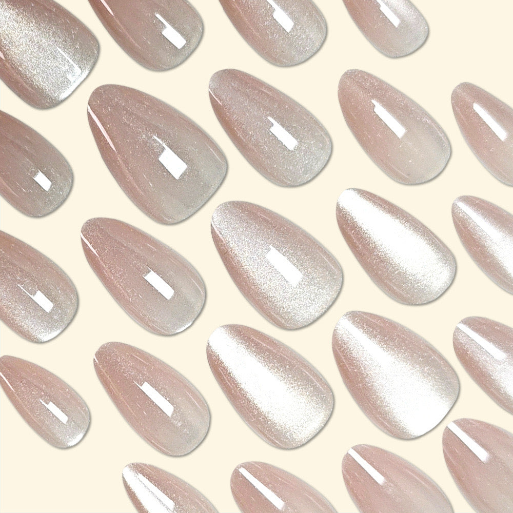 Warm Taupe Pearl Chrome Almond Press-On Nails | 30 Pcs + Free Kit