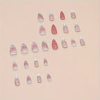 Soft Pink Blush 3D Silver Bow & Star Coquette Handmade Almond Press-On Nails | 24 Pcs + Free Kit