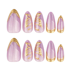 Mauve Purple Gold Butterfly Chrome Almond Press-On Nails | 24 Pcs + Free Kit