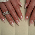 Glazed Nude Ombre Almond Press-On Nails with Pearl Finish | 30 Pcs + Free Kit