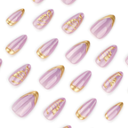 Mauve Purple Gold Butterfly Chrome Almond Press-On Nails | 24 Pcs + Free Kit