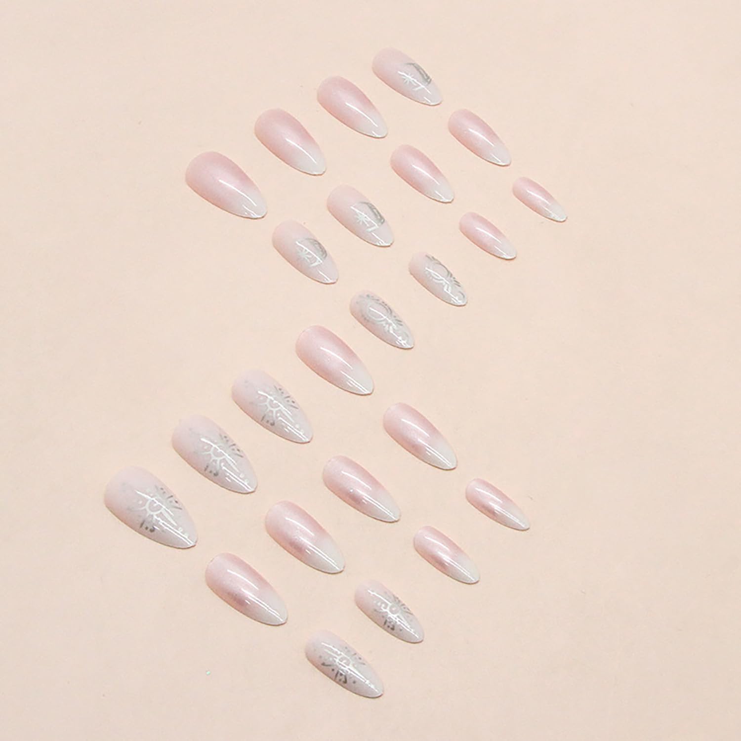 Pearl Ombre Almond Press-On Nails with Gold Sun & Moon | 24 Pcs + Free Kit
