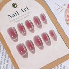 Pink Ombre French Tip Glossy Almond Press-On Nails | 30 Pcs + Free Kit