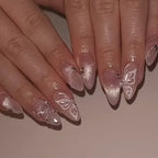 Rose Gold Glitter Butterfly Nude Almond Press-On Nails | 24 Pcs + Free Kit