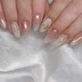Pearl Ombre Almond Press-On Nails with Gold Sun & Moon | 24 Pcs + Free Kit