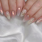 Pearl Ombre Almond Press-On Nails with Gold Sun & Moon | 24 Pcs + Free Kit