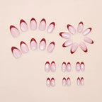Red French Tip Glossy Nude Almond Press-On Nails | 24 Pcs + Free Kit
