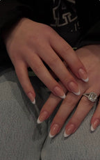 Classic White French Tip Nude Almond Press-On Nails | 30 Pcs + Free Kit