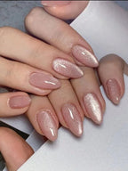 Nude Rose Gold Cat Eye Almond Press-On Nails | 30 Pcs + Free Kit