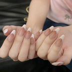 Classic White French Tip Glossy Almond Press-On Nails | 30 Pcs + Free Kit