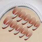 Classic White French Tip Glossy Almond Press-On Nails | 30 Pcs + Free Kit
