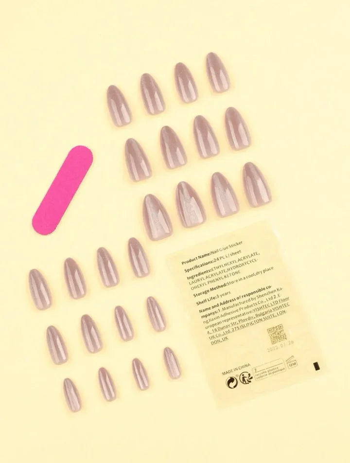 Nude Rose Gold Cat Eye Almond Press-On Nails | 30 Pcs + Free Kit