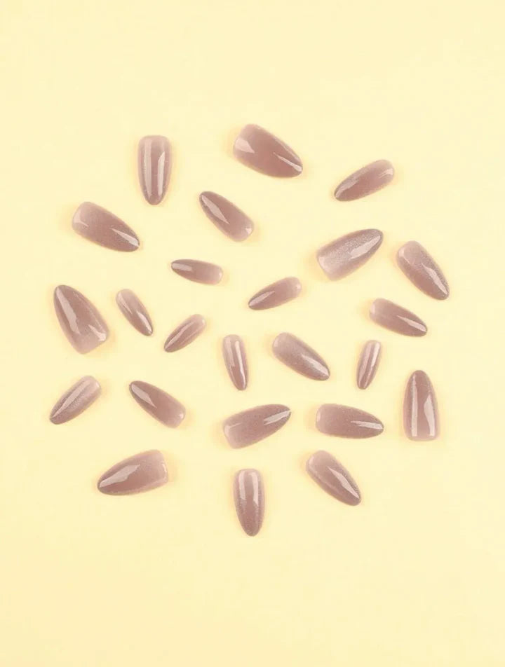 Nude Rose Gold Cat Eye Almond Press-On Nails | 30 Pcs + Free Kit