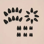 Solid Jet Black Glossy Almond Press-On Nails | 30 Pcs + Free Kit