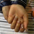 3D Sheer White Cloud with Rhinestone Crystal Almond Press-On Nails | 24 Pcs + Free Kit