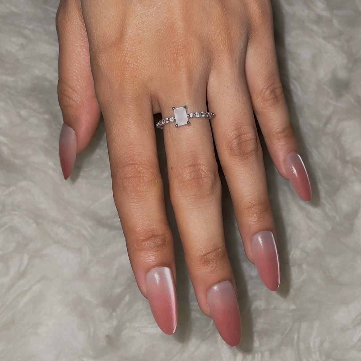Rose Pink Pearl Shimmer Medium Almond Press-On Nails | 30 Pcs + Free Kit