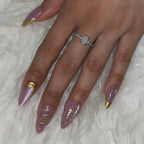 Mauve Purple Gold Butterfly Chrome Almond Press-On Nails | 24 Pcs + Free Kit