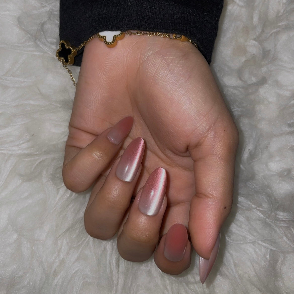 Rose Pink Pearl Shimmer Medium Almond Press-On Nails | 30 Pcs + Free Kit