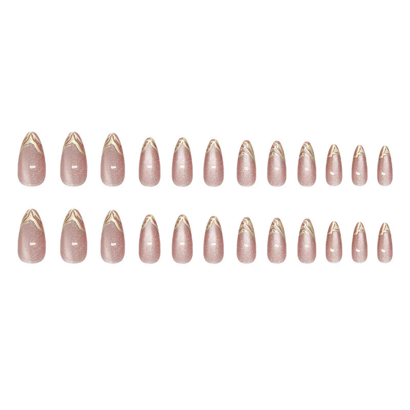 Nude Pink 3D Gold Textured French Tip Handmade Almond Press-On Nails | 24 Pcs + Free Kit