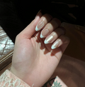 White French Tip Cat Eye Glossy Almond Press-On Nails | 24 Pcs + Free Kit