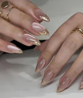 Nude Pink 3D Gold Textured French Tip Handmade Almond Press-On Nails | 24 Pcs + Free Kit