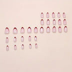 Red French Tip Glossy Nude Almond Press-On Nails | 24 Pcs + Free Kit