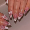 3D Pink Glitter Ombre Almond Press-Ons with Butterfly & Rhinestones
