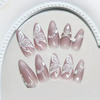 Rose Gold Glitter Butterfly Nude Almond Press-On Nails | 24 Pcs + Free Kit