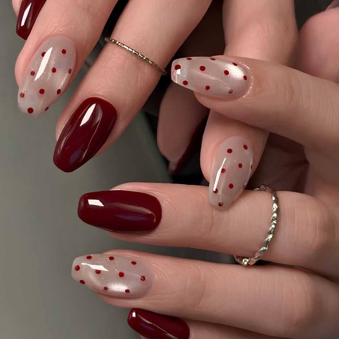 Coffin Deep Wine & Polka Dot Mixed Press-On Nails