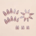 Rose Gold Glitter Butterfly Nude Almond Press-On Nails | 24 Pcs + Free Kit