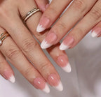 Soft Pink Nude White Ombre Milky Almond Press-On Nails | 24 Pcs + Free Kit