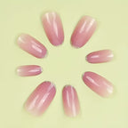 Pink Blush Ombre Oval Press-On Nails with Glitter French Tip | 24 Pcs + Free Kit