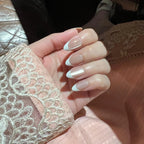 White French Tip Cat Eye Glossy Almond Press-On Nails | 24 Pcs + Free Kit