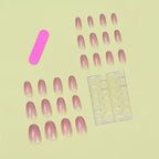 Pink Blush Ombre Oval Press-On Nails with Glitter French Tip | 24 Pcs + Free Kit