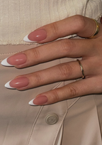 Classic White French Tip Nude Almond Press-On Nails | 30 Pcs + Free Kit