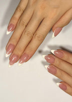 Classic White French Tip Nude Almond Press-On Nails | 30 Pcs + Free Kit