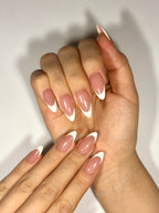 Classic White French Tip Nude Almond Press-On Nails | 30 Pcs + Free Kit