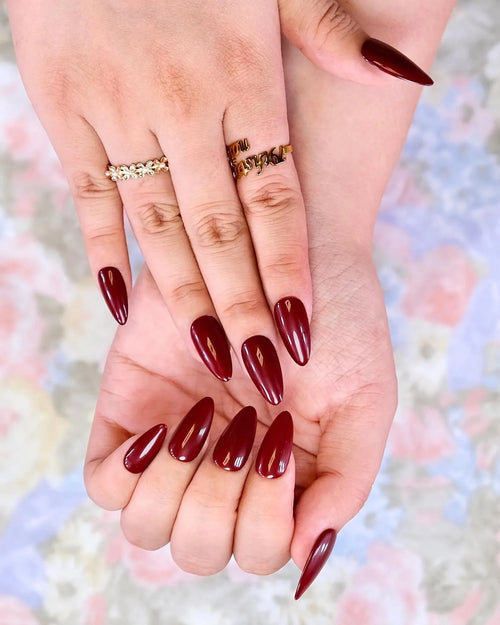 Dark Chocolate Glossy Almond Press-On Nails | 24 Pcs + Free Kit