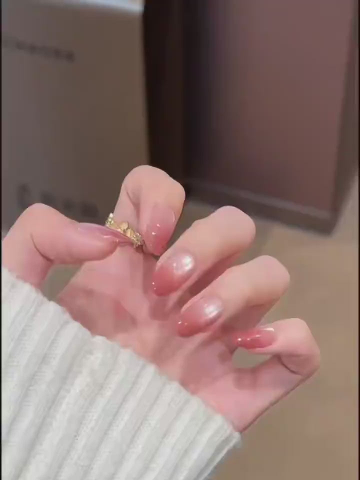 Glossy Rose Shimmer Almond Ombre Press-on Nails